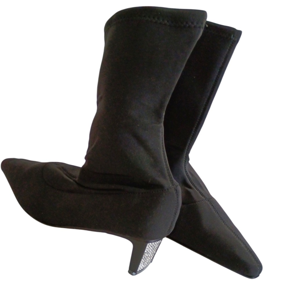 Ciaos Essentials Black Stretch Sock Boots Rhinestone Embellished Kitten Heel 90s